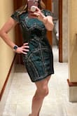 This dress was perfect for a holiday dinner. I received so many compliments. The fit was true to size - I purchased a small and typically wear a size 4. However, it is very short - that was fine for me since I am petite but not sure how it would work on a taller person. - Jennifer R.
