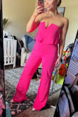 I got this jumpsuit for NYE and can't wait to wear it! So comfy and fits like a glove. The color is gorgeous! I hope the top stays put. TBD! - Niesha J.