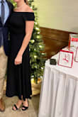 I love this dress! It is so classy and cute. A little bit long on me as you can see in the pictures, but I like the length because I felt classier. The waist hits kind of funny, it's a very thin elastic band so it is a little bit annoying, but not enough to ruin the dress. The fabric is so soft and comfy. - Annie F.