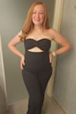 I usually prefer mini dresses for going out and usually dislike rompers but decided I was tired of freezing in winter so gave this a try and so glad I did! It's super cute. I am between a medium and large in general so I tried both and liked the medium better for this. It was hard to zip up but was overall a better length and I preferred the more fitted look through my thighs. It stayed up well through a night of dancing and looked super cute! - Emiline L.
