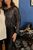 It's exactly what I wanted for NYE. I received tons of compliments. I think width wise I could have used the XS but didn't want it any shorter, so I stayed with the S. It definitely is sheer, I didn't mind, but some might. - Lisa C.