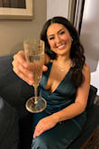 I love this jumpsuit so much!! I've been looking for the perfect emerald green and finally found it with this jumpsuit. I wore it for New Years Eve and it was amazing. So comfortable, true to size and looks great on warmer skin tones with gold jewelry. Definitely will be re-wearing in the future. I apologize for not getting a picture of the back but it's so cute as well!! Couldn't recommend this jumpsuit more. - Samantha N.