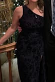 Loved the material. Very comfy, and flattering. Navy is really dark so appears black in darker lighting but still love the color. Went great with my sapphire jewelry. Lots of compliments at the December wedding I attended. - Darci M.