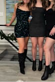 I loved this dress for New Year's eve. It is definitely short but fit me well otherwise. The material is stretchy and the straps are adjustable which was nice. Only complaint is that the sequins along the inner lining at the top are itchy/ uncomfortable. - Maddie F.
