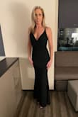 Love this dress!! Fit like a glove - perfect length. I wore 3 inch heels if not a little higher and the length was perfect. I did not have to alter the dress in any way, shape or form. Gave me the perfect cleavage, very comfortable to wear. All of the reviews proved to be spot on!! - Delia L.