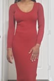 I've never loved a dress more. The rust red color is brilliant and the gold zipper down the back adds some razzle dazzle. The dress hits about 1.5-2 inches below my knee and the sleeves were the perfect length. The snug fit and thick material will definitely keep you warm and feeling without having to feel like a grandma. All around perfect! *clapping* - Jasmine D.