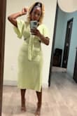 Dress fits true to size. Ordered my normal size sm and it was perfect. Dress does wrinkle fast after ironing - Chanda P.