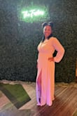 The dress is nice, flowy, and airy. Its a wonderful combination of modesty with a hint of sexiness with the slit. I love it! - Brianna Y.