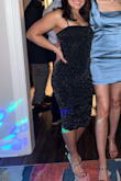Loved this dress it was exactly what I was hoping it would be like! The length was great and the tightness was just right. And the straps are adjustable. Sparkly and pretty - Jillian P.
