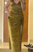 This dress fits beautifully! It's so flattering!! I bought it as a non-traditional bridesmaid dress for a friend's wedding. She asked me to get a "mustard" dress. This is NOT mustard. In person, it is a completely different colour than the picture online. In artificial light, it looks gold and in natural light it has a really strong green-tinge to it (see photos). I still think it's stunning and thankfully my friend still liked it for her wedding but I am warning you about the colour! - Jessica S.