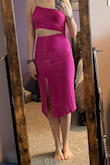 I used the fit guide which suggested a medium, and that fits me perfectly!! I bought this dress for a Vegas trip and I am so excited! The cutouts are not too revealing, and they are super flattering. I am IN LOVE! - Heather S.