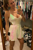 Cant wait to wear this for my disco theme Bach! It fits perfect, and its a little tricky to get on and off at first, but I love it. The sequins tend to fall off with wear, but you cant tell because there are so many of them. Im typically between a small and medium, but a small fit me perfectly - Aliza H.