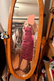 This is a beautiful dress! I, unfortunately, had to return though as the size was off for me. It was tight around the hips, but I had a lot of room around my stomach, and it fits perfectly on my chest! Due to the tightness of the bottom, the slit was looking large. I would love to try ordering this again in a different color but have no idea what size I would go with. - Elyse G.
