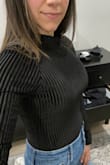 I've had bad luck with the bodysuit trend, being on the tall side with a long torso. This one fits! It's a LITTLE tight on the length for me but I've come to expect that since most bodysuits are too short to snap at all. It's probably perfect for most women. I also expected this to be see-through because it is when you hold it up (the stripes between the velvet). But I put it on and couldn't see anything. I'd still probably wear a nippie cover just in case. This looks more expensive than it is! - Darcey B.