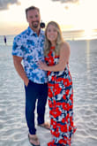 I was in love with this two piece set. It was long, but I am very short 53. I would say it was true to size or maybe a tiny bit large. It was perfect for a tropical vacation! - Alysa A.