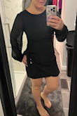 I had a baby two months ago and have a wedding to attend next month. This dress is flattering and I love the knot, which detracts from my belly. It is a little snug in the booty and chest though. Pre-pregnancy, I was wearing XS/S, so I thought a medium would be perfect, but if you prefer a little stretch, this doesn't offer that, so I'd order a size up. Super cute though. I plan to pair it with tights and booties. - Carolyn H.