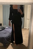 I'm 6' and this was definitely too short. I also have more generous hips and the slit stayed open/wide even when standing still (rather than laying kind of closed until you are walking). If I went up a size though, it would be too large around the waist. Bummer because it's a cool dress.

Sleeves also short for tall women, but you could kind of pretend they were meant to be that way? - Kelly F.