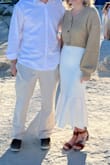 The material and fit were perfect. Material is a bit thicker, and with the built in slip, it holds everything in place. It was comfortable and I loved the cut on the bust, was able to wear my normal bra which made it that much easier to throw on and travel with for a destination wedding! - Paige R.
