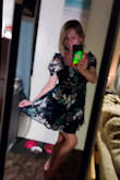 The dress is beautiful! I get many compliments on it. The arms and lat area are a little tight when I reach up. I bought it to wear in the spring summer months but couldn't wait to wear it since it was so precious! The lace overlay is gorgeous. I would not change the size as I live in Indiana and I tend to put on about 10 pounds during these winter months    D No biggie. - Jennifer T.