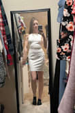 This dress fits great and looks great and is not see-through. The lining over the boobs is kind of in a weird place though. - Natalie W.