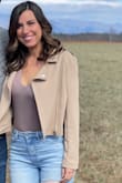 Love love love. This jacket is dressy enough for a night out in a dress, but not too dressy for jeans and a cute top. It is surprisingly warm and the sleeves are nice and long (usually a problem for me with jackets). The material is really soft too. - Christina C.