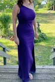 Absolutely love this dress!  Wore it to an August outdoor wedding and got SO many compliments! I had it shortened a few inches since I wanted to be able to take my heels off if needed, but otherwise, the fit was great. It is super flattering and has a little stretch to be comfy and easy to dance in.  I was able to wear a strapless bra with no problem.  And the purple color is so beautiful. Would definitely recommend it! - Mari S.