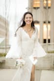 Lovely laces all around. The bell sleeve design added a bit bohemian on top of the elegance vibe. Fits like a glove. Loads of compliment on my wedding day. Felt like a million bucks while I was wearing this. 200% recommend it, especially given the price! - Linyi T.