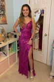 This dress is beautiful and fit perfectly on my daughter. Even though she's on the shorter side, with heels it was the perfect length. The shimmer and pattern in the fabric is so pretty, and it's very comfy! - Elizabeth G.