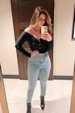 The perfect off the shoulder body suit .. effortlessly sexy.I usually can do well with small in bodysuits from Lulus, went with medium based on reviews and glad I did. I'll get alot of use from this one. - Holly H.