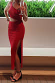Normally I'm between M and L in Lulus and this M fit great. Fabric is medium weight, ribbed (which makes it a bit more casual) and thick enough for some coverage but not enough to do any shaping. I was worried about the length since I'm tall but was happy with where everything hit. - Emily S.