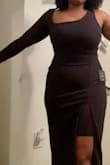 I really like the dress. I initially ordered a L but my arm couldn't fit into the sleeve. The XL fits a lot better just for the event the slit is too high. I think to feel the most comfortable for me personally I would still go a size up because it felt a bit tight around my hips and the slit, but I think If you don't mind a slit it's definitely the right dress for you. - Kayla H.