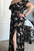 Beautiful dress and very flattering. After reading reviews I went with a size large rather than my true-to-size medium. It fits well with some room to breathe. - Erin N.