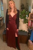 I've yet to wear this dress to an event, but I love it! I had to get it hemmed because it was too long, and also had to secure my top with some fashion tape, but it's a beautiful color and perfect for a fall or winter wedding. - Heather B.