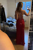 I love the dress. It fits very nice, and the quality is very good. The glitter is not loose, and the threads doesn't fall apart. Overall very pretty! Especially the back. The dress gives a very volumptious look, and is very form-fitting. - Erle M.