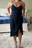 I wanted to love this, but because I have very broad shoulders, it was too tight in my chest, which led to spillage (boobs, backside, underarms).
The material was thick but not particularly luxurious. The length and color were great. - Colleen E.