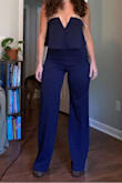 I have a smaller chest and big hips so finding a jumpsuit that's flattering is hard to come by but this was perfect. The top didn't move out of place at all and I danced confidently. I love, love, love this and look forward to wearing this again. - Amanda F.
