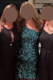 the fit was very comfortable and forgiving as i have a lower pooch. =) i got lots of compliments on it. I did find the lining slip out of place at times i had to fix it, and also pin the sleeveless side to my bra so my bra didnt show. but im wearing it again to another wedding i march! i may buy this in the pink i love it so much! i didnt get a good full length pic, but i attached what i did have. - April Z.