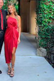 I went back and forth on getting this dress for 2 weeks. I wasnt sure if it would fit right or look good and the reviews were mixed about the front slit.. Let me just say, the dress fit perfectly!!! It looks so beautiful and fits in the all the right places. It even covers the belly pouch. I wore to a wedding and highly recommend!! - Jacquelyn E.