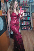 This dress is beautiful. Fits true to size, I am tall and it still was long enough. - Anna N.