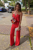 Loved this jumpsuit and perfect for a wedding. Stayed up throughout the night and was able to wear a strapless bra underneath. - Elyssa P.