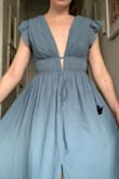 There are little grips sewn in on the shoulders which is helpful since I imagine they could slip. Unfortunately the bust was too loose on me. There is a tie at the back which helps the fit but I felt too much gaping in the fabric at the top.
The fabric is true in colour and the bodice is SO pretty (front and back), will probably exchange for a size smaller since the hips and waist are loose fitting :) - Erin G.