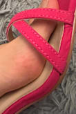 The shoes run true to size, the only thing I didn't like about them is that if you have slim feet, these straps will feel VERY loose as you can see in the picture. I don't even think I'll be able to walk well on these so I'll have to return. - Ana M.