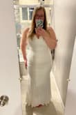 This dress fit nicely on my top half, but I had issue once it got to my hips. Luckily the fabric on this dress is a little stretchy. It also seemed somewhat see-through around my curvy areas? Another reason I didn't choose this dress is because it was super short on me for some reason which I thought was odd since I'm only 5'6". I did return this because it wasn't THE dress. - Ashley S.