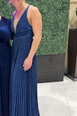 The dress was comfortable, easy to move in. The dress is long, perfect for taller ladies. I am 5'11 and with 2 inch heels it was just touching the floor. I received complements on the gorgeous blue shimmery color and the cut and style of the dress. I would buy it again in a heart beat! - Becky A.