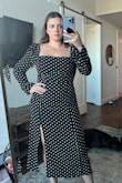 I really really like this dress. The only reason I am returning it is because the zipper goes all the way up the back to the nap of the neck and I live alone and have no one to zip it for me so I know I wouldn't wear the dress and it would sit in the closet. It's a cute day time dress would be perfect for brunch or a spring wedding guest. Otherwise the dress is really flattering, great square neck line, sleeves are flattering on the arms and the material doesn't showcase the tummy area. I think it's perfect for my midsize girls !! - Sydney B.