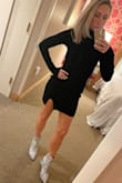 I originally ordered this in my true size small, and it fit, however, I was planning to wear this to a work Christmas party, and just felt that the thigh slit went up a little high for a work function, so I exchanged for a medium and it worked out well. While the waist was then a little loose, it wasn't noticeable and actually was more forgiving after eating a big dinner. The material is thick and great quality. - Jessie C.