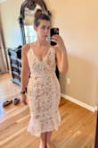 I love the trumpet style. Bust is a little big for me, but straps are adjustable which is great. I'm a true medium and medium fits really well. A drop big in the waist as well, but overall decided to keep
It for our 10 year anniversary dinner. - Michelle S.