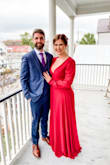 This dress was perfect for a formal winter wedding! Got so many complements on what a unique and beautiful dress! The color is a bit more deep red than burgundy. My cousin was wearing a true red dress and it looks pretty orange compared to my dress. Absolutely loved this dress and only required a little bit of boob tape to keep the girls in place! - Caitlin S.