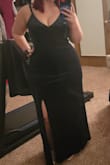 I loved this dress! It's beautiful and so flattering. I loved that the fabric was thicker and very forgiving. No panty lines to be seen. You do need to wear a bra with a low back or pasties. I have a small waist but am thick through the butt and thighs and this dress still fits perfectly. The top shows the perfect amount of cleavage while remaining tasteful as does the leg slit. - Elizabeth F.