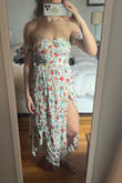 Tight in the bust which helps if you don't care to wear a bra. The side cutouts aren't so flattering for my body type, which is short and curvy. But that doesn't interfere much with the overall look. Flattering on the butt - Maria F.